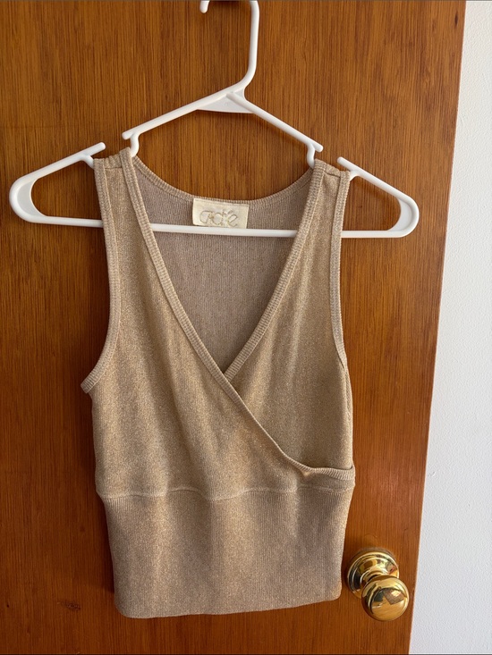Cache Tops - Cache Taupe Metallic Wrap-Style Tank Top